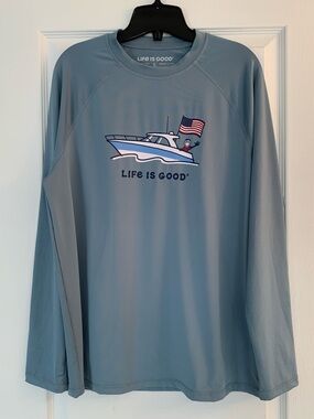 Life Is Good Men's Performance Light Blue Long-Sleeve Shirt